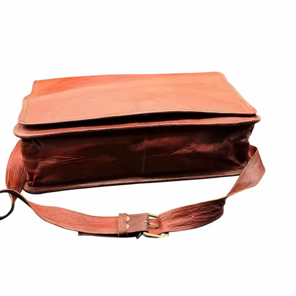 Handmade Brown Leather Messenger Bag Laptop Crossbody Satchel
